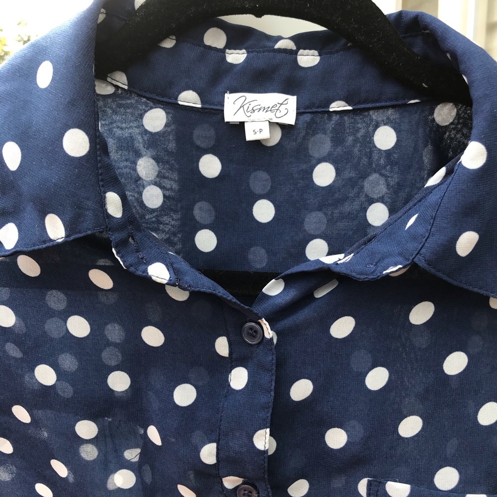 Navy polka dot blouse